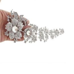 7 5 pouces Extra Large Vintage Rhodium argent plaqué clair strass broches de mariée femmes fête Pins248t