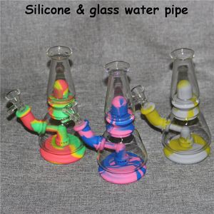 7,5 inch Shisha Hookah Glass Dab Rig Siliconen Bong Water Pijp met Bowl Quartz Banger Portable Hookahs Unbreakable Food Grade