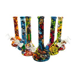 7,5 pouces de hauteur Silicone Bong fumer tuyau d'eau narguilés avec bol en verre Camouflage coloré bécher conception Bongs Dab Rigs