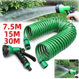 7.5 M/15 M/30 M bobine rétractable magique Flexible jardin tuyau d'eau nettoyage de voiture tuyau à ressort tuyau en plastique arrosage des plantes avec pistolet 240311