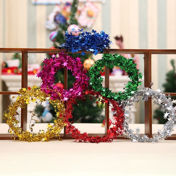7,5 m décorations de Noël décorations d'arbre de Noël rubans de Noël fil de Noël cinq étoiles rotin multicolore