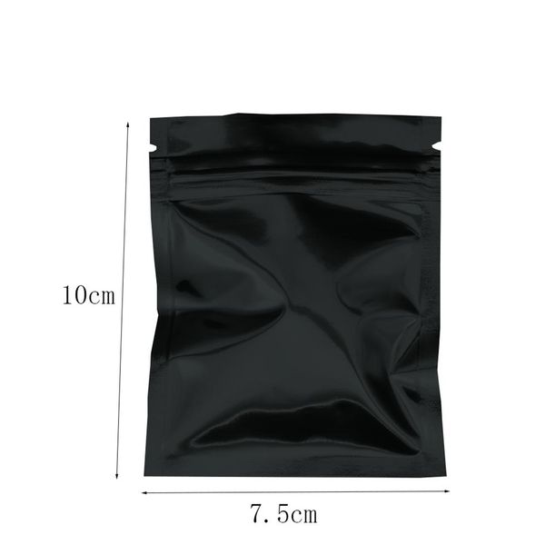 7 5x10cm Bolsas de papel de aluminio autoselladas negras Bolsa de envasado de alimentos a granel para refrigerios Mylar Paquete a prueba de olores Bolsa con cremallera 100pcs lot211N