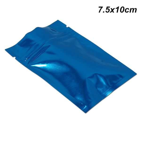 7.5x10cm Bleu 100Pcs Lot Feuille d'aluminium refermable Pochette d'emballage de stockage pour aliments secs Mylar Self Seal Food Zipper Lock Food Pack Bags