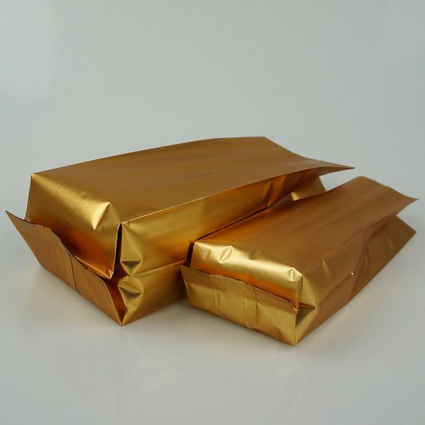 7.5x15cm 100pcs / lot de oro mate del papel de aluminio Oragan Bolsa, Matt oro aluminizado Revestimiento del fuelle bolsillo termosellada, el paquete de la barra de chocolate Bolsa