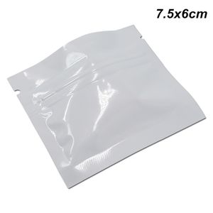 7.5X6cm 100pcs Lot Blanc Aluminium Foil Zipper Mylar Foil Sacs D'emballage Refermable Mylar Auto Sealable Foil Dry Food Storage Pochettes D'emballage