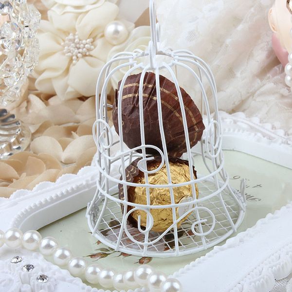 7 * 7 * 10 cm Style Européen Boîte De Bonbons De Mariage Blanc Fer Cage À Oiseaux Cage À Oiseaux Bonbons Boîtes Mariée Baby Shower Décoration ZA1302