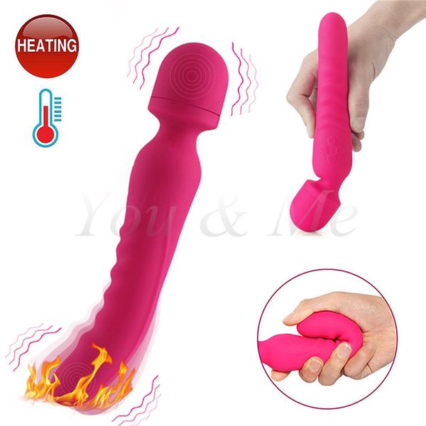 7 + 7 Velocidades Potente Calefacción Inteligente Vibrador Dual Motor Magic Wand AV Vibrador Para Mujer Adultos Juguetes Sexuales Para Parejas Sex Shop Y18100802