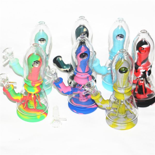 7.8 '' Glass Glass Bubbler Wubes Shisha Hookah Smoking Tobacco Bongs Dabs Rig Silicona Tipa de burbujas Cabil