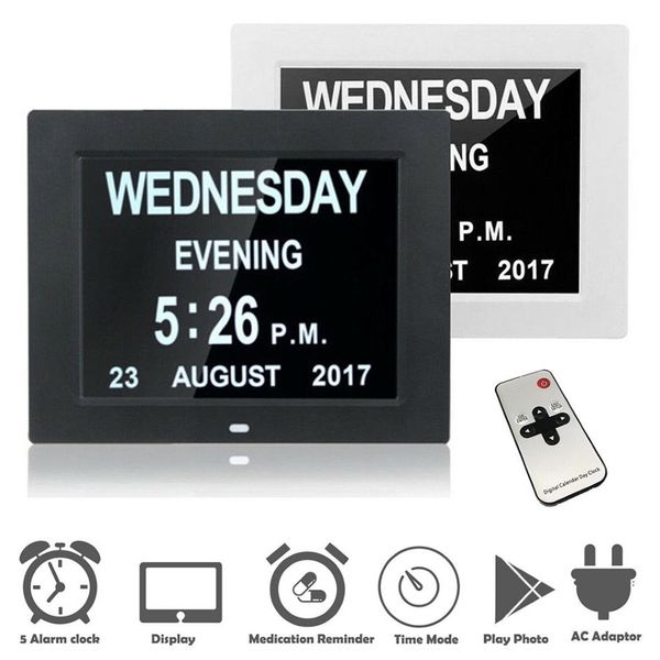 7 8 idiomas Reloj de día digital Calendario LED Día Semana Mes Año Reloj despertador electrónico para personas con problemas de visión Inicio Dec2946