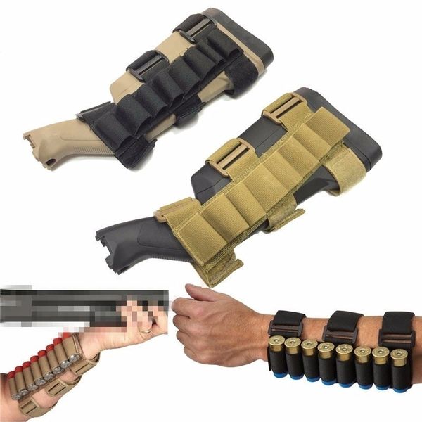 7/8 Rounds Gun Munitions Storage Shotgun Army Backpacks Shell Holder Réglable Shooters Avant-bras ou Tactique Buttstock Sleeve Magazine Pouch