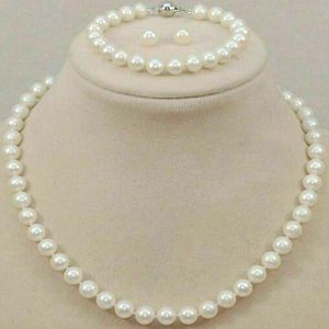 Ensemble de collier de perles blanches d'eau douce naturelles de 7 à 8 mm 18 ''