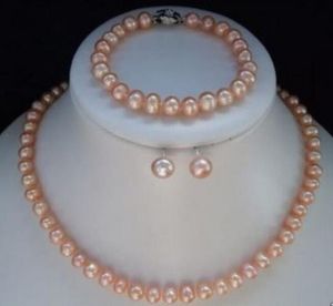 7-8mm Rose Akoya Perle Collier Bracelet Boucles D'oreilles Ensembles