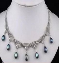 7-8mm Real Black Cultured Pearl Hangers Necklace