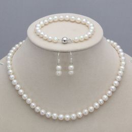 Ensemble de bijoux avec collier et boucles d'oreilles en perles d'eau douce naturelles, 7-8mm
