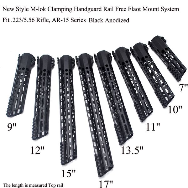 7/9/10/11/12/13.5/15/17 ''pulgadas Nuevo diseño M-lok Sujeción Handguard Rail Free Float Picatinny Mount System_Black color