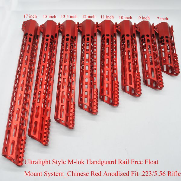 7/9/10/11/12/13.5/15/17 ''pouces Unique M-lok Serrage Handguard Rail Free Float Mount System_Chinese Red Anodized