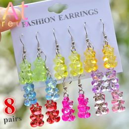 7/9/8 paires/ensemble couleur bonbon acrylique gommeux ours boucles d'oreilles goutte pour femmes fille perle goujons zircone dessin animé Animal dinosaure boucles d'oreilles