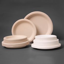 Plato de bagazo blanco desechable, ecológico, resistente, 100% compostable, de 7/9 pulgadas, fibras naturales de caña de azúcar, platos de papel biodegradables W0161