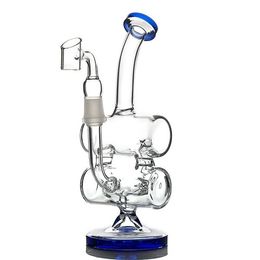 7,9 pouces clair épais cou courbé bongs en verre fumer pipe recycleur verre huile Dab plates-formes percolateur conduites d'eau joint mâle avec bol femelle transparent de 14 mm ensemble entier