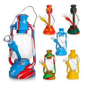 7,9 inch Lantern Hookah Bongs Siliconen Bong Halloween Stijlen Rookpijpen Dab Oil Rigs Glazen Bongs Gemengde kleur met glazen kom