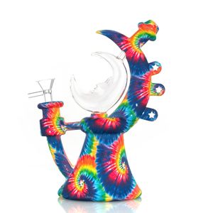 7,9 inch maanontwerp kleurrijke patronen siliconen bong met 14 mm glazen kom waterpijp waterpijpen roken waterleidingen Dab Rig voor tabak GJ3860