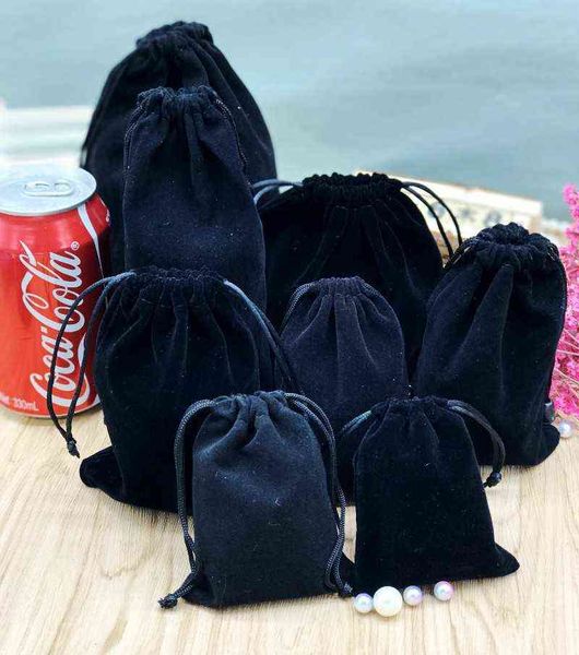 7 * 9CM Bunch Bouche Flanelle Sac 8 * 10 Bijoux Sac Petit Stockage En Tissu Noir Téléphone Mobile Sac Grand Gros 100PCS CX220119