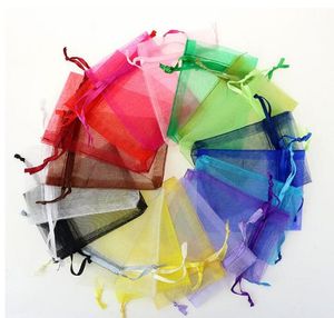 7 * 9 cm Bijoux Sacs MIXTE Organza Bijoux Fête De Mariage Faveur De Noël Cadeau Sacs Violet Bleu Rose Jaune Noir Avec Cordon GD385