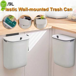 Cubo de basura de cocina de 7/9L, cubo de basura montado en la pared con tapa para cocina, puerta de armario, cubo de basura colgante, cubo de basura de reciclaje de coche