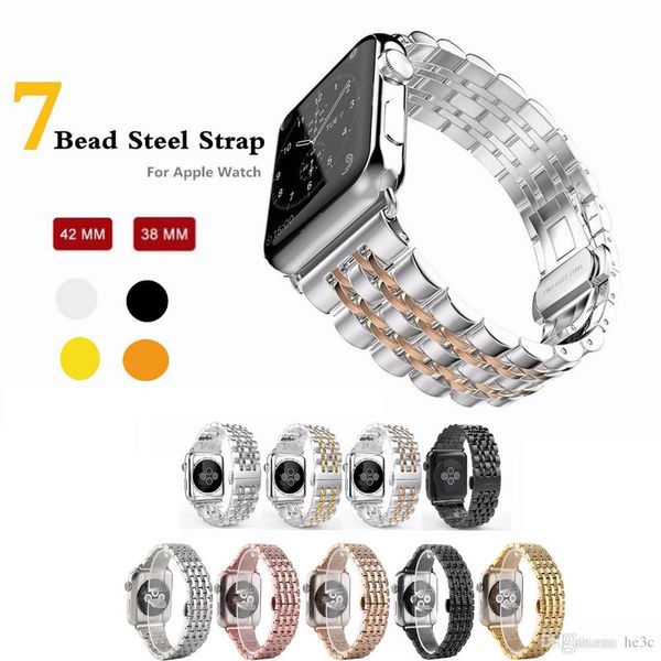 Bracelet 7 perles pour montre Apple Ultra 49 mm bande 41 mm 45 mm 42/44 mm 38/40 mm Bracelet en métal en acier inoxydable ceinture boucle papillon iWatch 8 7 6 SE 5 4 3 2 1 Couple