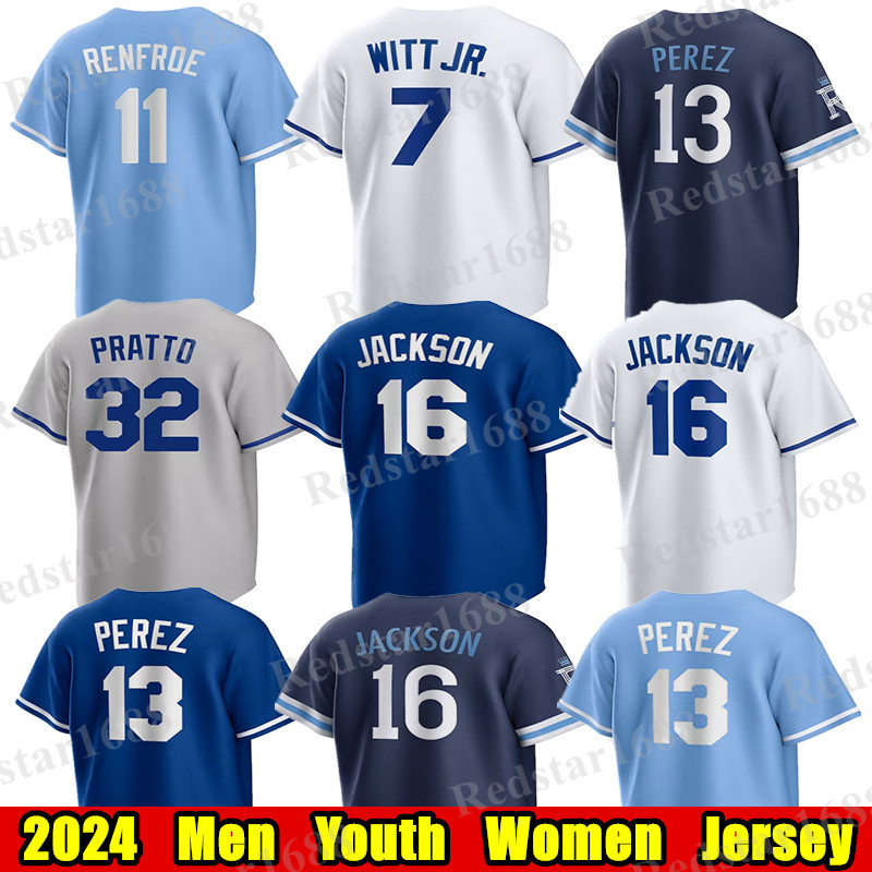 # 7 Bobby Witt Jr. Baseball Jersey # 51 Brady Singer Nelson Velazquez Salvador Perez Bo Jackson Whit Merrifield Nicky Lopez Brett Jorge Soler Vinnie Pasquantino Jerseys