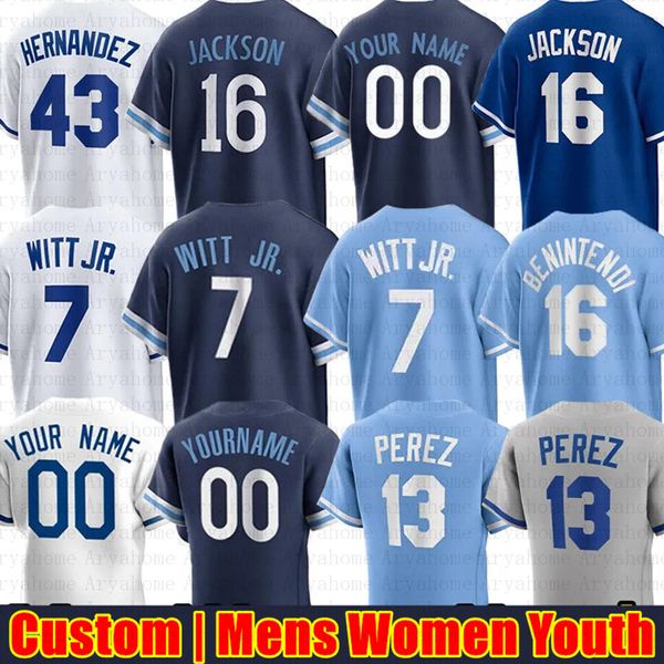 Maillot de baseball personnalisé 7 Bobby Witt Jr. Salvador Perez Bo Jackson George Brett Zack Greinke Cole Ragans Nelson Velazquez MJ Melendez Brady Singer Hommes Femmes Jeunes