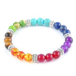 7 Chakra Aura Healing Crystal Yoga Balance Elastische Armband Mannen en Vrouwen 8mm10mm Simple Cure Armband 12 stks