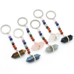 7 perles Chakra breloques pierre naturelle pilier porte-clés porte-clés mode guérison Reiki porte-clés Boho bijoux voiture porte-clés pour femmes