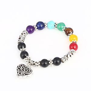 7 Chakra Bracelet Healing Heart Charm Bracelets 2017 Wrist Mala Beads stone Yoga Bracelet Chakra Jewelry Mens Womens