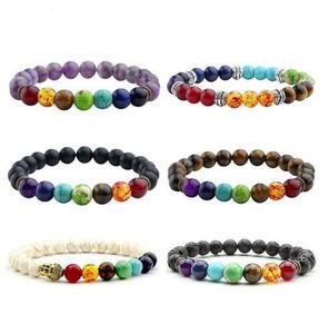 7 pulsador de chakra hombres negros de lava cursiva Beads Reiki Buda Buda Pulsera de yoga de piedra natural para mujeres GB831