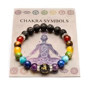 Pulsera de 7 Chakras con tarjeta de significado para hombres y mujeres, cristal Natural para curar la ansiedad, joyería, Mandala, Yoga, pulseras de meditación, regalo