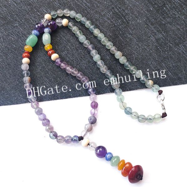 7 Chakra Collier Collier Équilibrer Bijoux Mélanges Stones Yoga Méditation Anxiété Therapy Therz Energie Crystal Crystal Guérison Naturel Gemstone Perles de prière nouée à la main