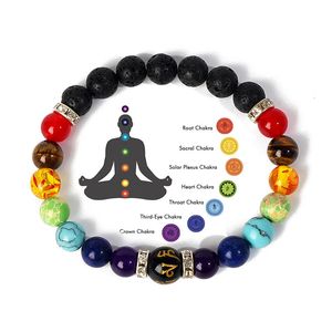 7 Chakra Bracelets de diffuseurs Men des femmes Femmes Natural Lava Stone Crystal guérique Anxiété Bijoux Mandala Yoga Méditation Bracelet Gift 240423