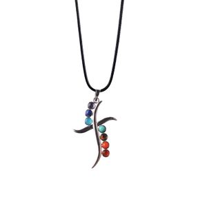 7 chakra gemme pendentif en forme de X grandes lettres sur le côté dames collier fille anniversaire demoiselle d'honneur cadeau