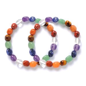 Bracelet de Yoga pour femmes, 7 chakras, puce irrégulière, pierre naturelle, améthyste, cristal de guérison, perles d'équilibre, Reiki, prière de bouddha