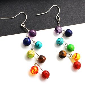 Pierre naturelle 6mm perles longues boucles d'oreilles pendantes pour femmes fille plage mode bijoux fête Club décor