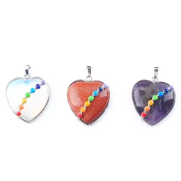 7 Chakra melocotón corazón plateado encanto colgantes joyería Natural arena dorada lapislázuli piedra preciosa curación Reiki cuenta BN317