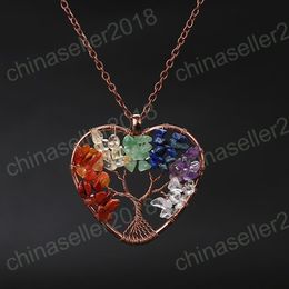 7 Chakra Quartz Natural Stone Necklace Tree of Life Pendulum Charm Hanger Ketting Voor Vrouwen Healing Crystal Kettingen Reiki Sieraden