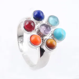 7 Chakra Reiki anneau réglable Point de guérison énergétique perles de pierre naturelle arc-en-ciel fleur femmes bagues bijoux X3008
