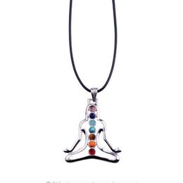 7 Chakra Reiki Stones guérison Colliers de cristal pendentifs Santé Amulet 3d Symboles de pierre Charmes pendentif Yoga Collier Collier289t