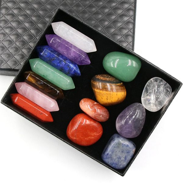 7 Chakra Ensemble Reiki Pierre Naturelle Pierres De Cristal Ornements Hexagone prisme Quartz Yoga Perle D'énergie Chakra Guérison Art Artisanat Décoration