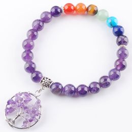 Hebras de cuentas de árbol de la vida de 7 Chakras para mujer, cuentas de piedra Natural Mala, meditación, Reiki, curación, regalo con cuentas BK330