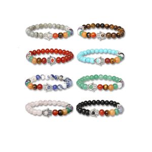 Bracelet de perles de charme Hamsa en pierre naturelle d'agate de cristal volcanique des 7 chakras pour femmes