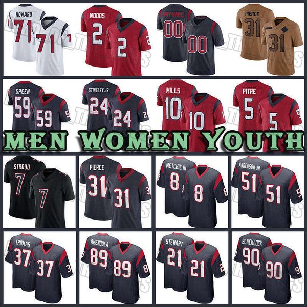 CJ Stroud Will Anderson Jr. Maillot de football Davis Mills Derek Stingley Jr. Houstons Dameon Pierce Texanes Jalen Pitre Tank Dell John Metchie III Robert Woods Green Ward