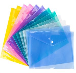 7 KLEUR A4 Document Bestand Zakken met Drukknoop transparant Archief Enveloppen Plastic dossier papier Mappen JL1457